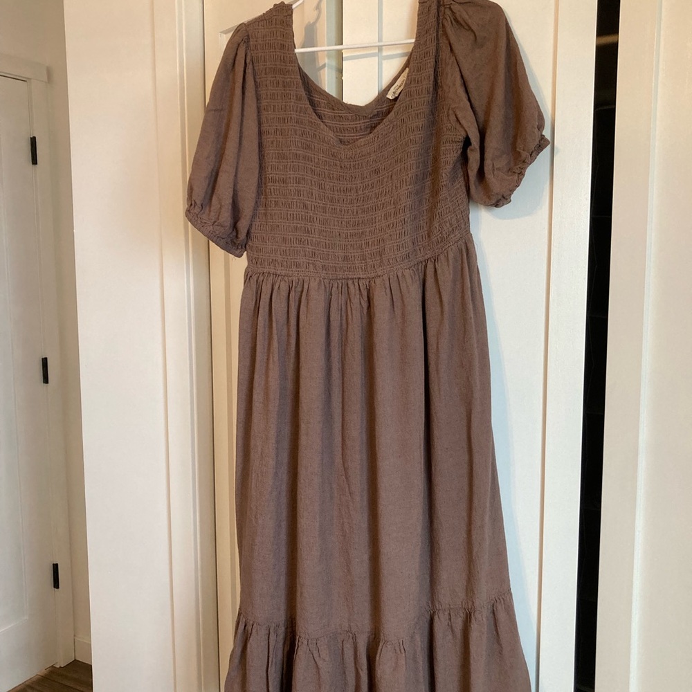 Plum colored Little Cottonwood Parker Smocked Midi Dress